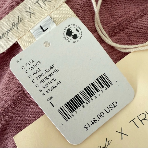 Free People x Tricia Fix Metal Fringe Relaxed T-Shirt Pink Sz L NWT - Picture 8 of 11